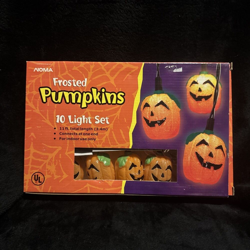 Vintage 1990s Noma PATIO PARTY Frosted Pumpkins Lanterns 10 Lights Set